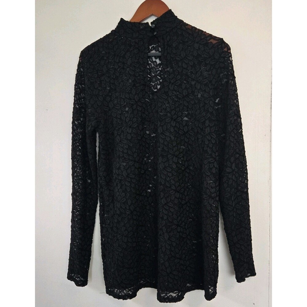 Jessica Simpson Top Womens L Black‎ Lace Maternity High Neck Sheer Whimsigoth